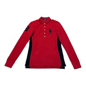 Ralph Lauren Red Black Big Pony Long Sleeve Polo Shirt Women’s Sz S